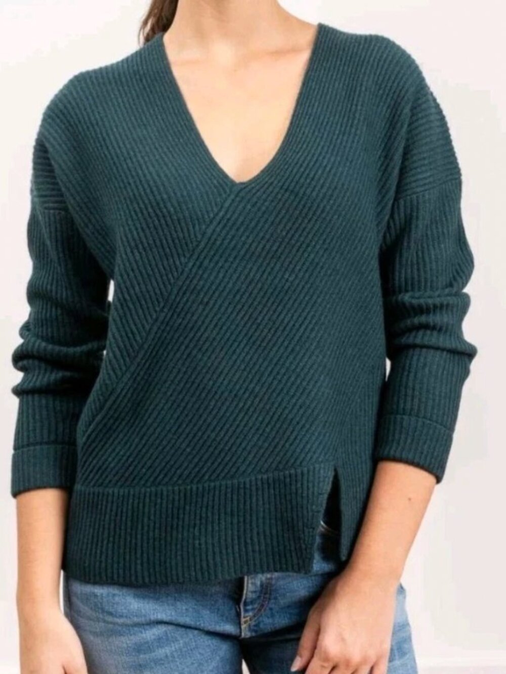 $378 Brochu Walker Teal Blue Forestry Knit Ribbed Aerin Sweater size Small